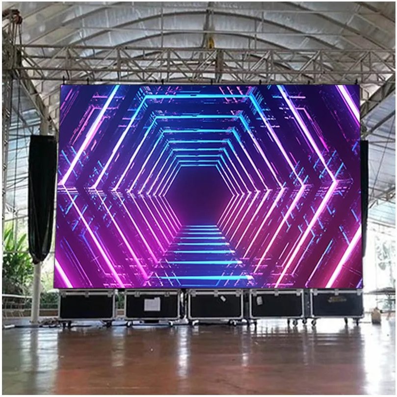 P3.91 rental LED display assembled as a stage background screen