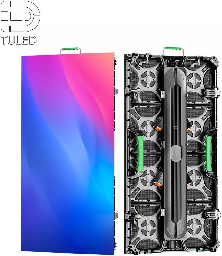 P2.976 500 by 1000 rental LED cabinet front and rear view