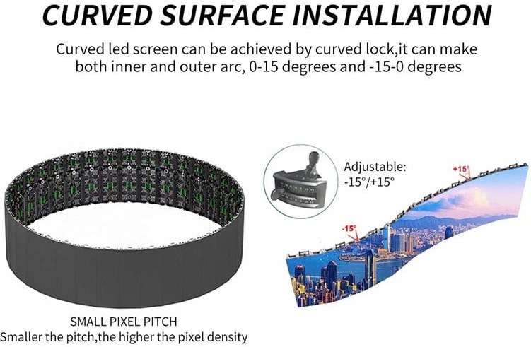 Curved modular LED wall for corner and irregular scenic layouts
