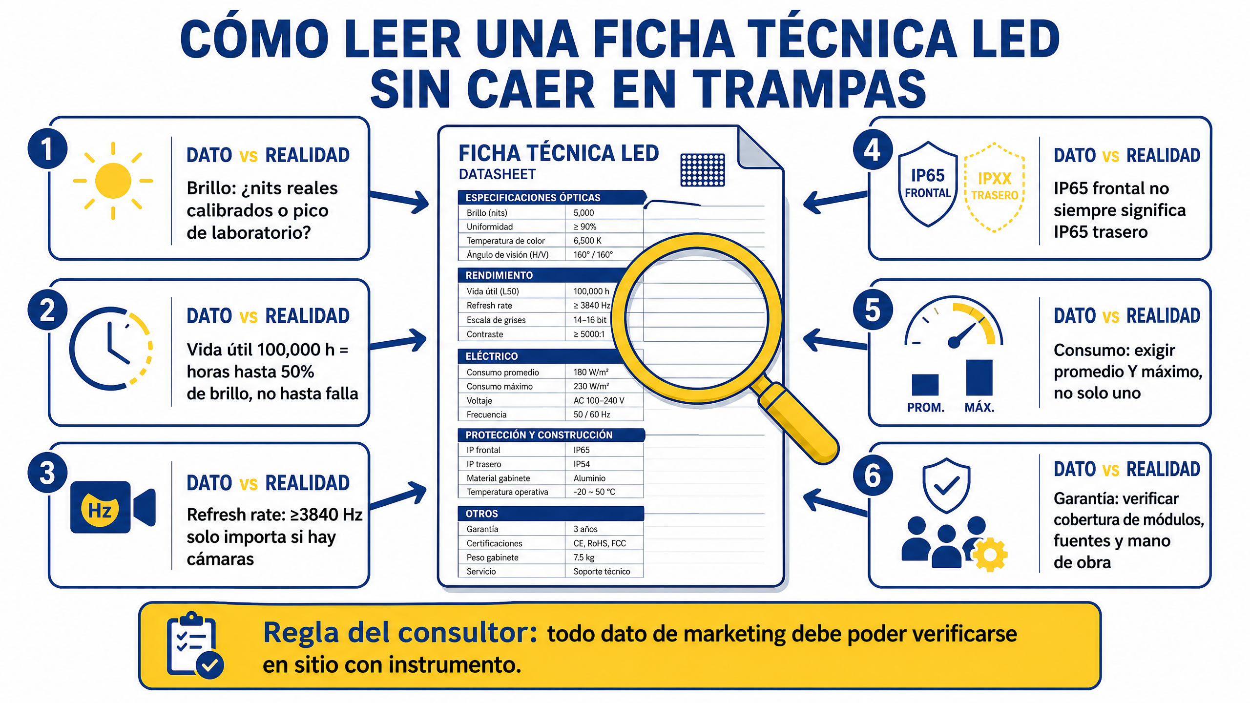 Cómo leer una ficha técnica LED sin caer en trampas